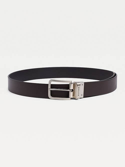 Black Tommy Hilfiger Reversible Leather Silver-Tone Loop Men's Belts | TH724NZD