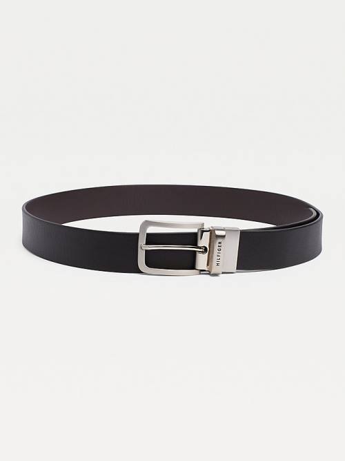 Black Tommy Hilfiger Reversible Leather Silver-Tone Loop Men\'s Belts | TH724NZD