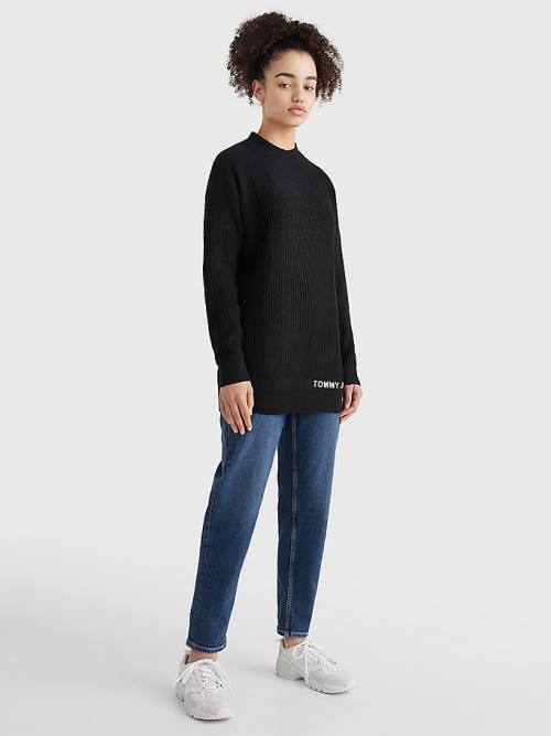 Black Tommy Hilfiger Rib-Knit Logo Embroidery Jumper Women's Sweaters | TH643FZI