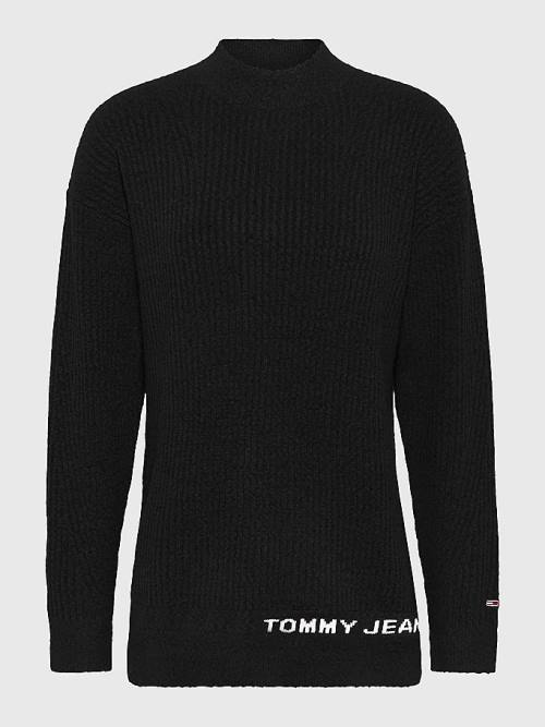 Black Tommy Hilfiger Rib-Knit Logo Embroidery Jumper Women's Sweaters | TH643FZI