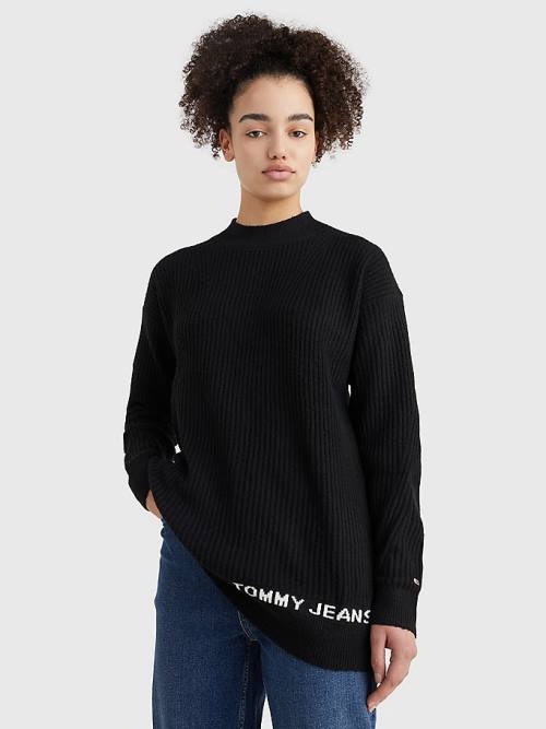 Black Tommy Hilfiger Rib-Knit Logo Embroidery Jumper Women\'s Sweaters | TH643FZI