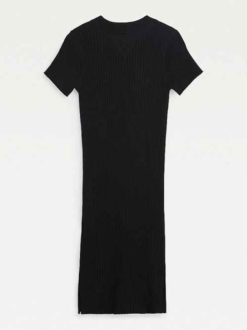 Black Tommy Hilfiger Rib-Knit Midi Jumper Girls' Dress | TH507TBI