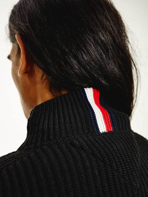 Black Tommy Hilfiger Ribbed Mock Turtleneck Relaxed Fit Jumper Men's Sweaters | TH372TMQ