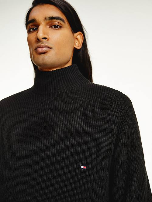 Black Tommy Hilfiger Ribbed Mock Turtleneck Relaxed Fit Jumper Men's Sweaters | TH372TMQ