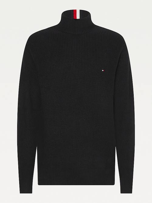 Black Tommy Hilfiger Ribbed Mock Turtleneck Relaxed Fit Jumper Men's Sweaters | TH372TMQ