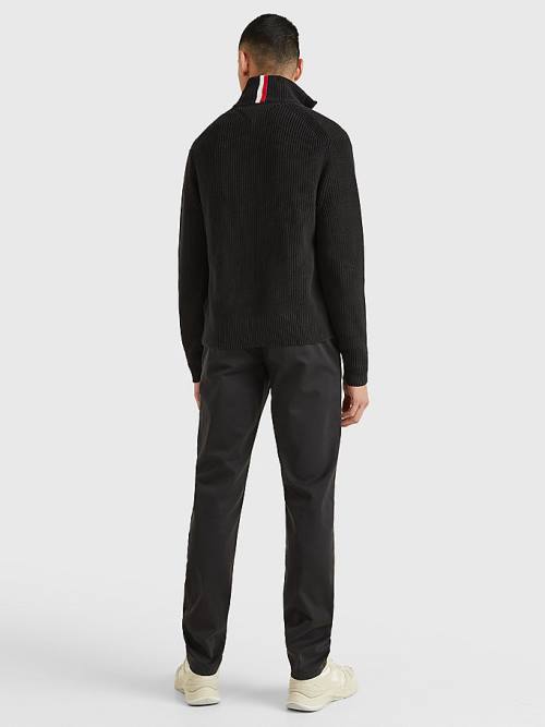 Black Tommy Hilfiger Ribbed Zip-Thru Relaxed Fit Jumper Men's Sweaters | TH873AVZ