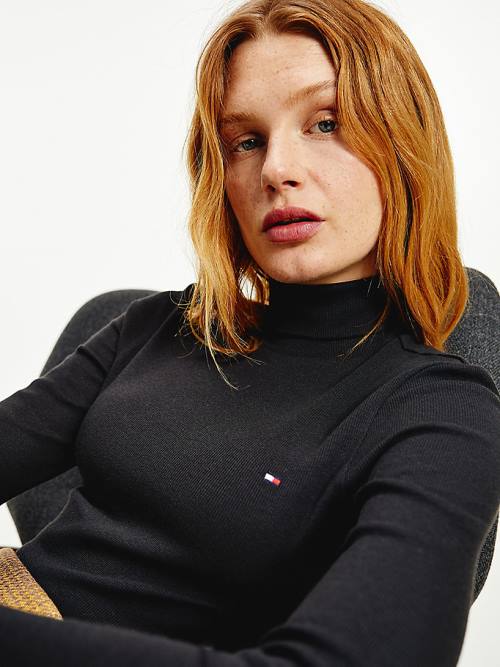 Black Tommy Hilfiger Roll Neck Skinny Fit Women's T Shirts | TH280NJG