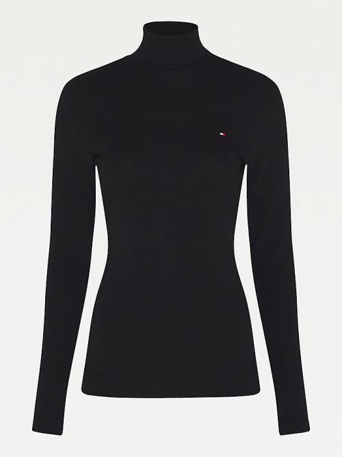 Black Tommy Hilfiger Roll Neck Skinny Fit Women's T Shirts | TH280NJG