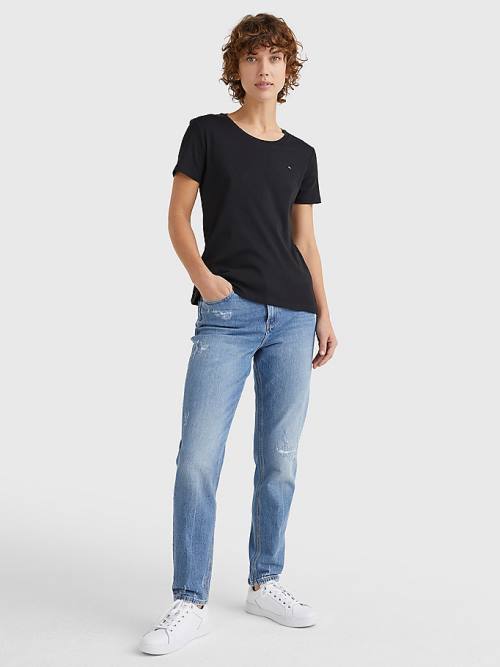 Black Tommy Hilfiger Round Neck Slim Fit Women's T Shirts | TH084RVH