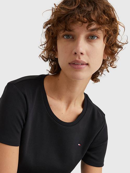 Black Tommy Hilfiger Round Neck Slim Fit Women's T Shirts | TH084RVH