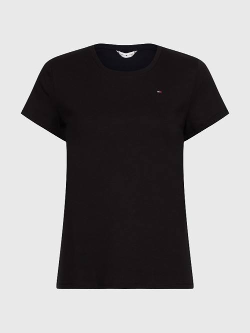 Black Tommy Hilfiger Round Neck Slim Fit Women's T Shirts | TH084RVH