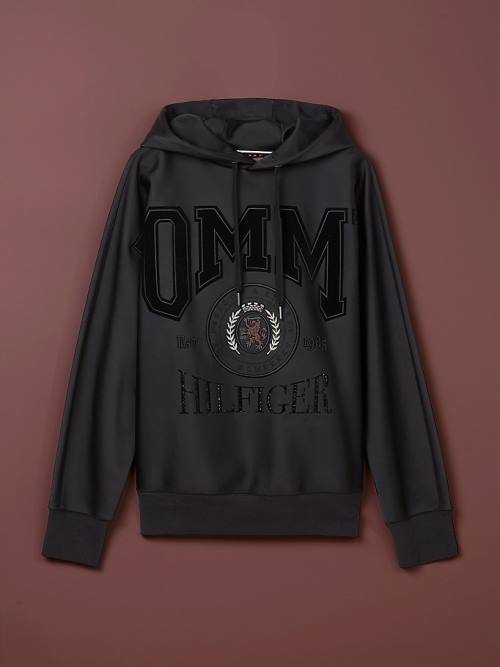 Black Tommy Hilfiger Satin Gem Crest Men's Hoodie | TH439FRC