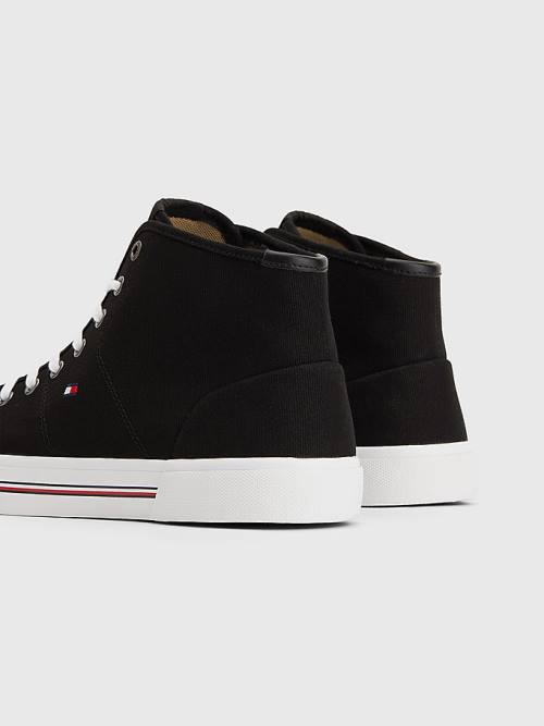 Black Tommy Hilfiger Signature Canvas Mid-Top Men's Sneakers | TH160BNG