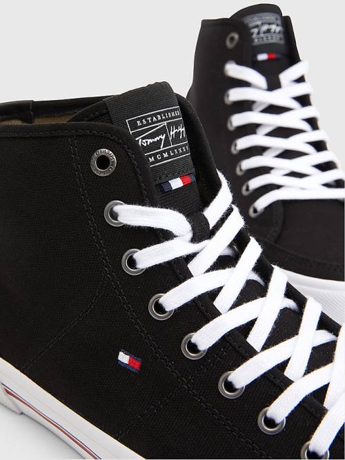 Black Tommy Hilfiger Signature Canvas Mid-Top Men's Sneakers | TH160BNG