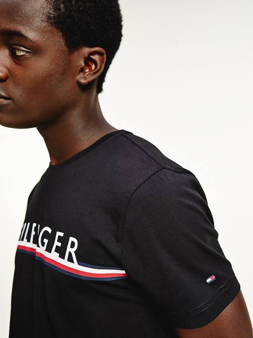 Black Tommy Hilfiger Signature Detail Organic Cotton Men's T Shirts | TH736ENJ