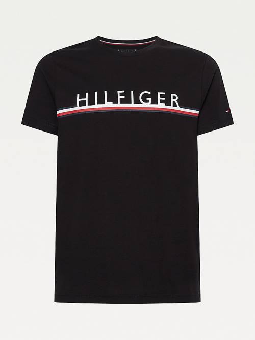 Black Tommy Hilfiger Signature Detail Organic Cotton Men's T Shirts | TH736ENJ