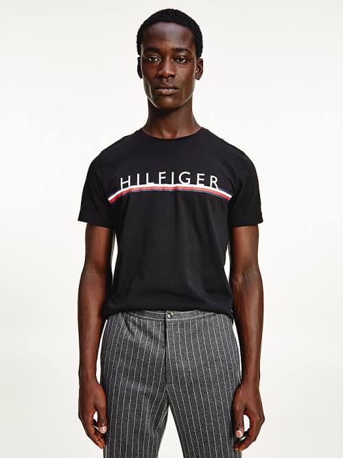 Black Tommy Hilfiger Signature Detail Organic Cotton Men\'s T Shirts | TH736ENJ