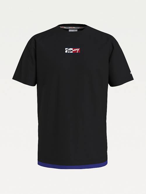 Black Tommy Hilfiger Signature Graphic Men's T Shirts | TH702GOC