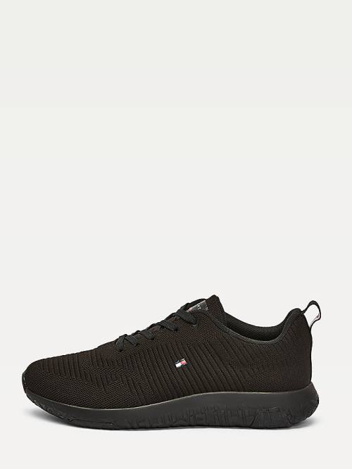 Black Tommy Hilfiger Signature Knitted Men's Sneakers | TH403HVY