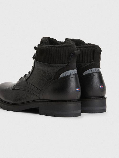 Black Tommy Hilfiger Signature Leather Cleat Men's Boots | TH593WUM