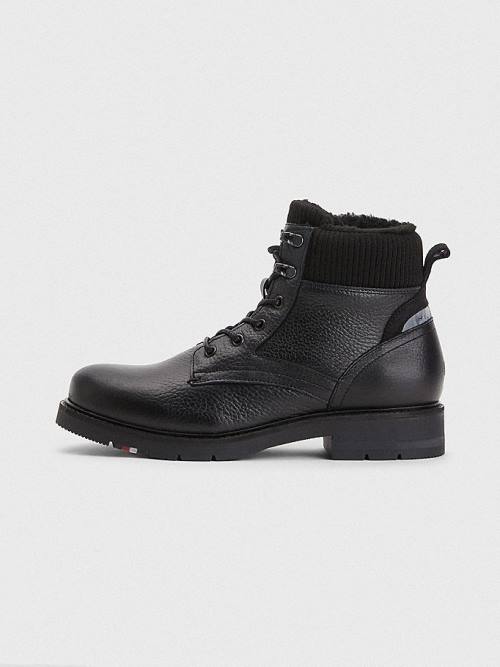 Black Tommy Hilfiger Signature Leather Cleat Men's Boots | TH593WUM