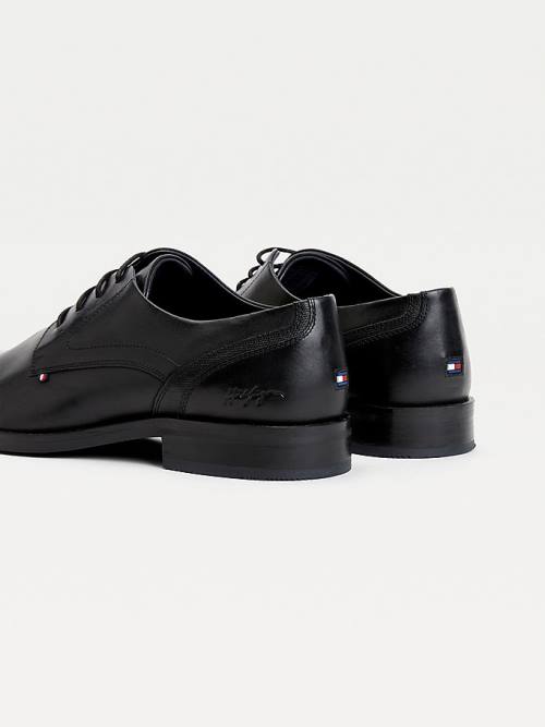 Black Tommy Hilfiger Signature Leather Derby Men's Formal Shoes | TH436FVY