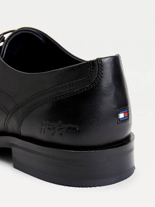 Black Tommy Hilfiger Signature Leather Derby Men's Formal Shoes | TH436FVY