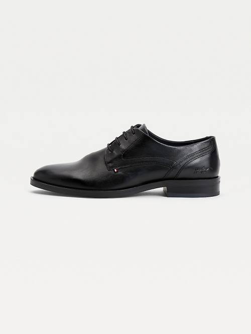 Black Tommy Hilfiger Signature Leather Derby Men's Formal Shoes | TH436FVY