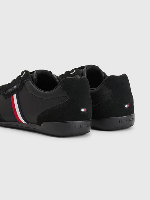 Black Tommy Hilfiger Signature Leather Mix Cupsole Men's Sneakers | TH894MKV