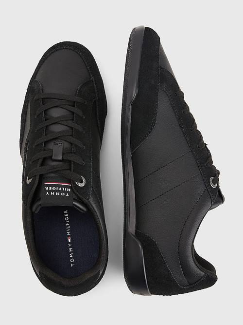 Black Tommy Hilfiger Signature Leather Mix Cupsole Men's Sneakers | TH894MKV