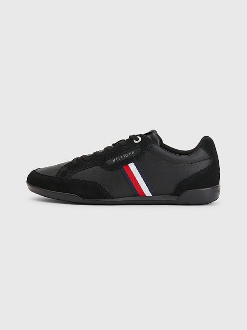 Black Tommy Hilfiger Signature Leather Mix Cupsole Men's Sneakers | TH894MKV