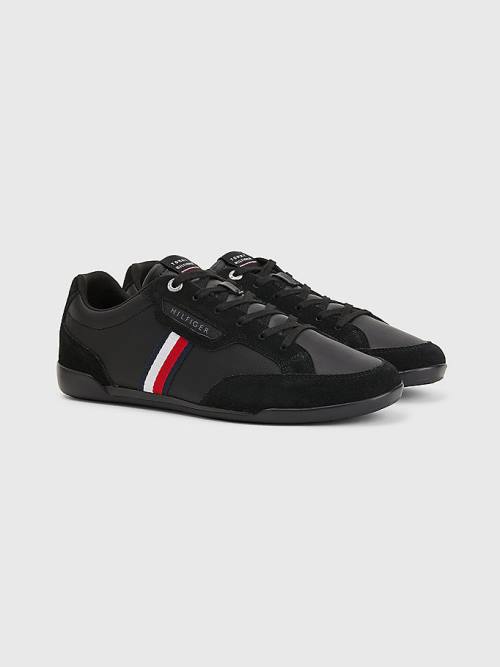 Black Tommy Hilfiger Signature Leather Mix Cupsole Men\'s Sneakers | TH894MKV