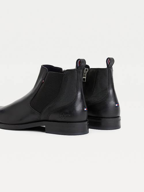 Black Tommy Hilfiger Signature Leather Zip-Up Chelsea Men's Boots | TH804ZUI