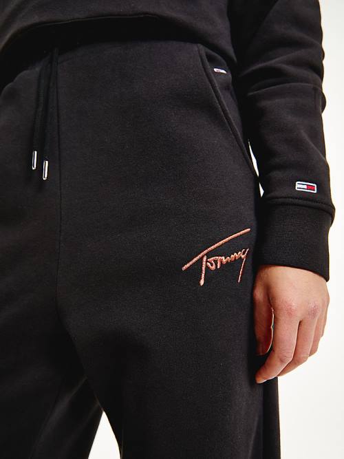 Black Tommy Hilfiger Signature Logo Recycled Jersey Joggers Women's Pants | TH041VDI