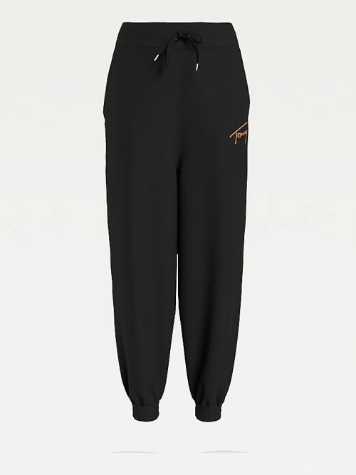 Black Tommy Hilfiger Signature Logo Recycled Jersey Joggers Women's Pants | TH041VDI