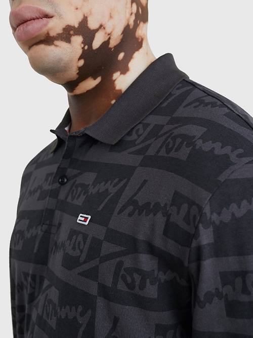 Black Tommy Hilfiger Signature Logo Relaxed Fit Men's Polo Shirts | TH142CXE