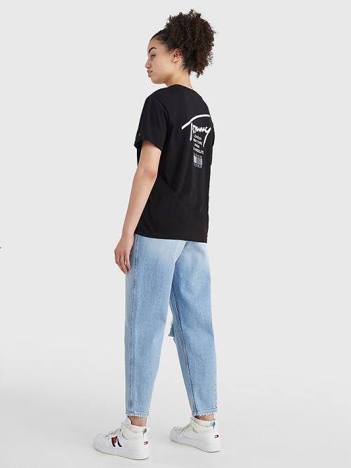 Black Tommy Hilfiger Signature Logo Relaxed Fit Women's T Shirts | TH754PNU