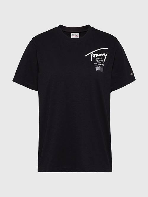 Black Tommy Hilfiger Signature Logo Relaxed Fit Women's T Shirts | TH754PNU