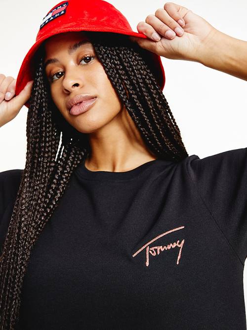 Black Tommy Hilfiger Signature Recycled Cotton Relaxed Women's T Shirts | TH287OPH