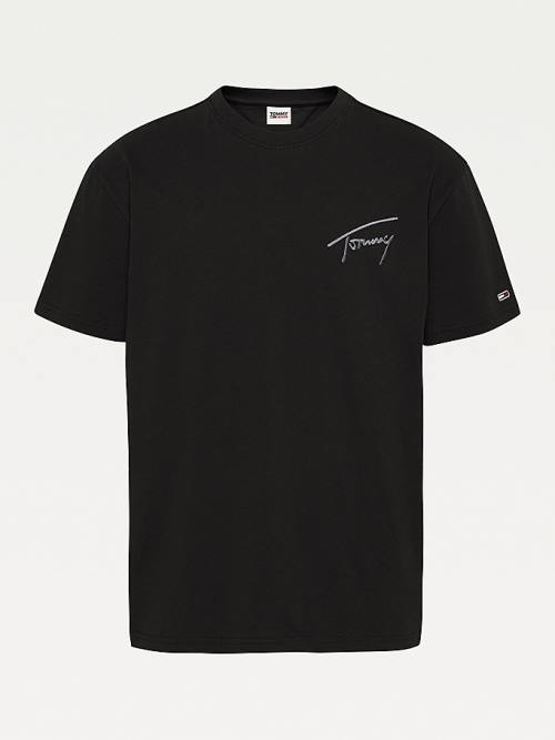 Black Tommy Hilfiger Signature Recycled Cotton Men's T Shirts | TH841PDK