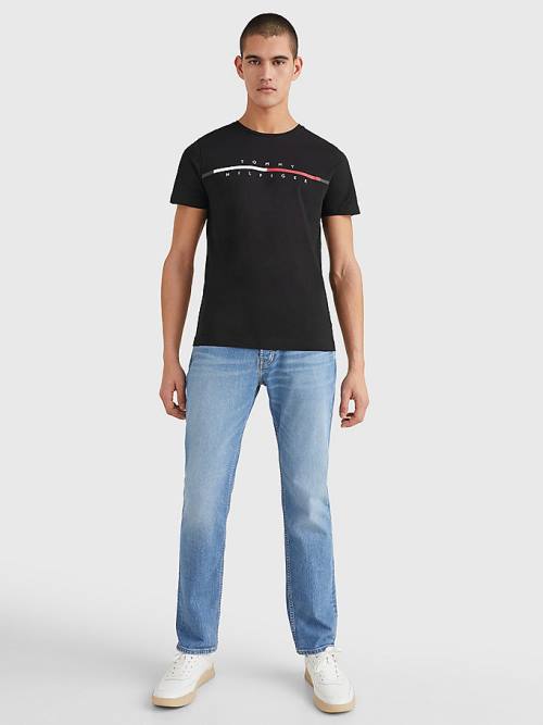 Black Tommy Hilfiger Signature Split Logo Men's T Shirts | TH925YKE