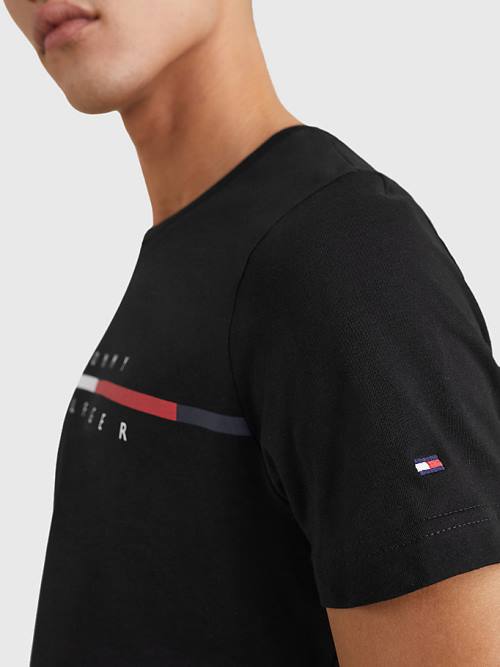 Black Tommy Hilfiger Signature Split Logo Men's T Shirts | TH925YKE