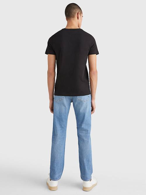 Black Tommy Hilfiger Signature Split Logo Men's T Shirts | TH925YKE