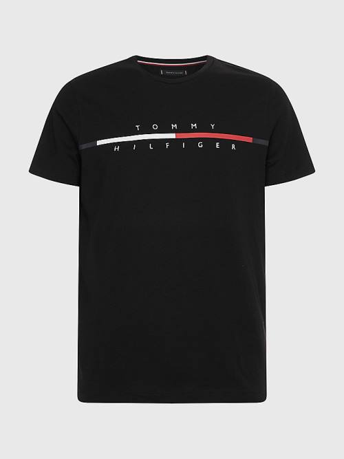 Black Tommy Hilfiger Signature Split Logo Men's T Shirts | TH925YKE