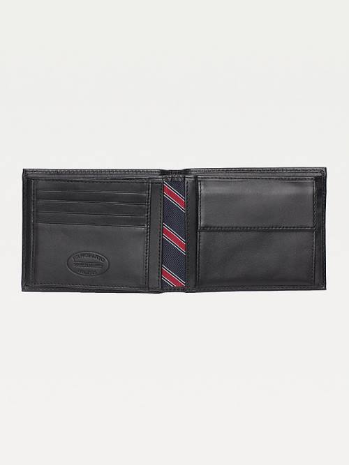 Black Tommy Hilfiger Signature Stripe Trifold Men's Wallets | TH209CKQ