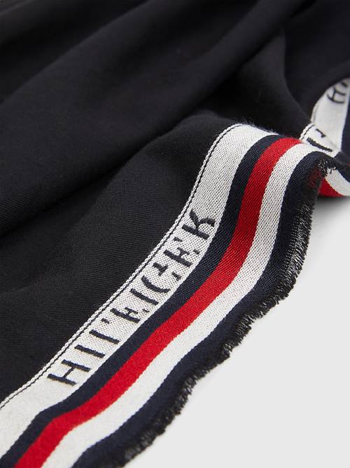 Black Tommy Hilfiger Signature Tape Logo Selvedge Men's Scarves | TH738QXP