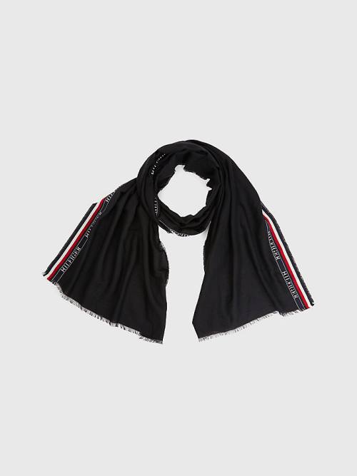 Black Tommy Hilfiger Signature Tape Logo Selvedge Men\'s Scarves | TH738QXP