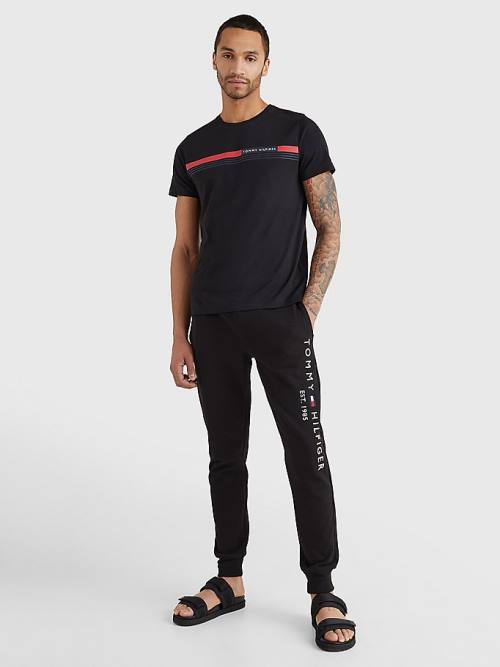 Black Tommy Hilfiger Signature Tape Men's T Shirts | TH421TCM