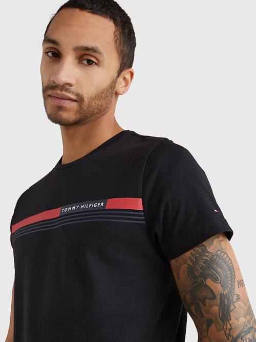 Black Tommy Hilfiger Signature Tape Men's T Shirts | TH421TCM