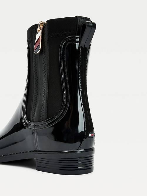 Black Tommy Hilfiger Signature Zip Ankle Rainboots Women's Boots | TH540JKQ